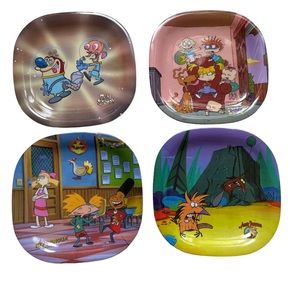 Nickelodeon Melamine Plates Set Of 4 Rugrats Hey Arnold Ren Stimpy Angry Beavers